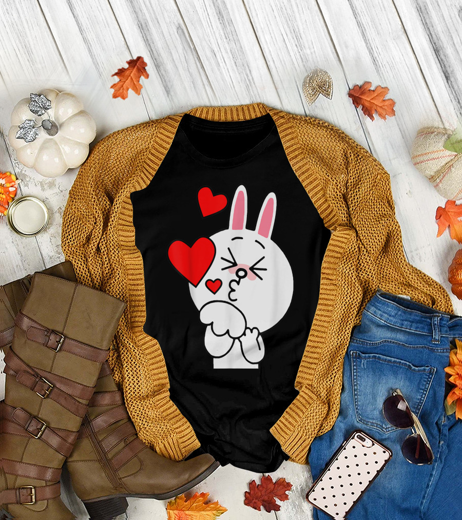 Cute Cony Bunny Rabbit Blowing Kisses Hearts T-Shirt