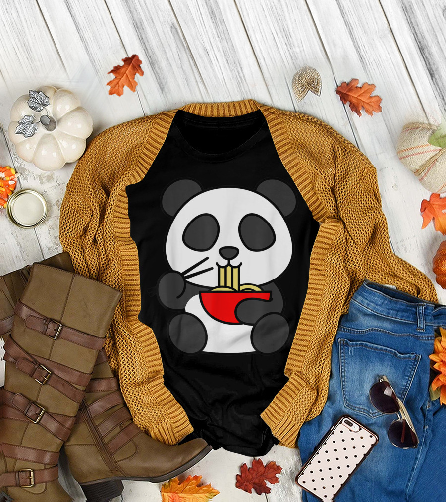 Kawaii Panda Bear Eating Ramen Noodles Animal Lover T-Shirt