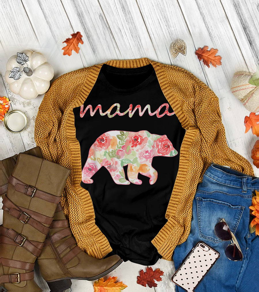Mama Bear Floral Camping Print T-Shirt