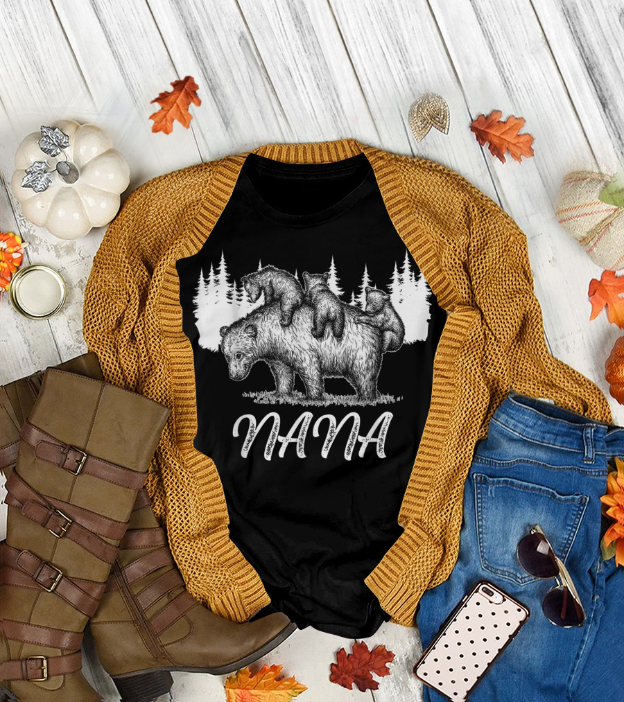 Nana Bear with Baby Cubs Forest Scene Grandmother T-Shirt