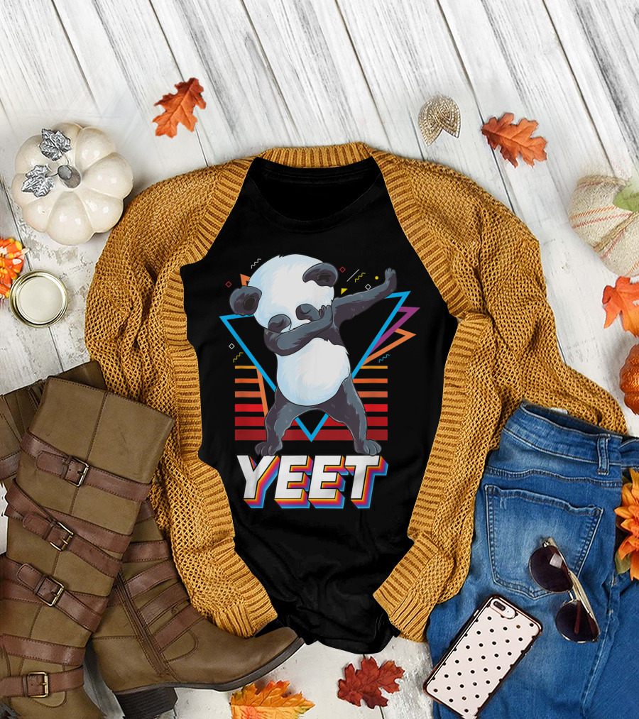 Yeet Dabbing Panda Bear Dance Triangles and Stripes T-Shirt