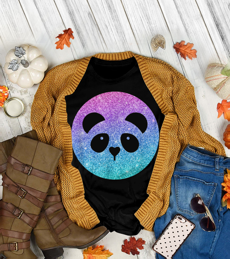 Cute Trendy Glitter Panda Bear for Girls Teens T-Shirt