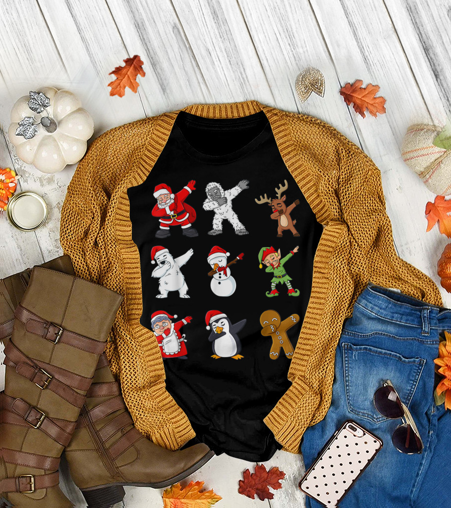 Dabbing Santa Claus Yeti Reindeer Snowman Elf Grandma Penguin Gingerbread Friends T-Shirt