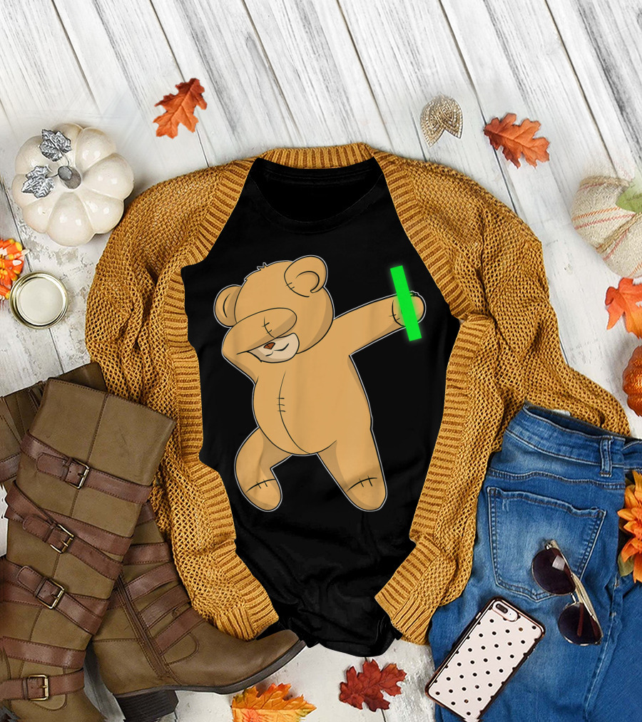 Dabbing Teddy Bear Glow Stick Rave Dance Party Music T-Shirt