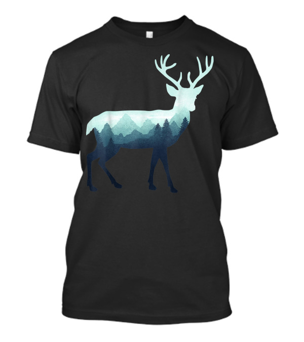 Deer Stag Elk Double Exposure Surreal Wildlife Forest Scenery T-Shirt