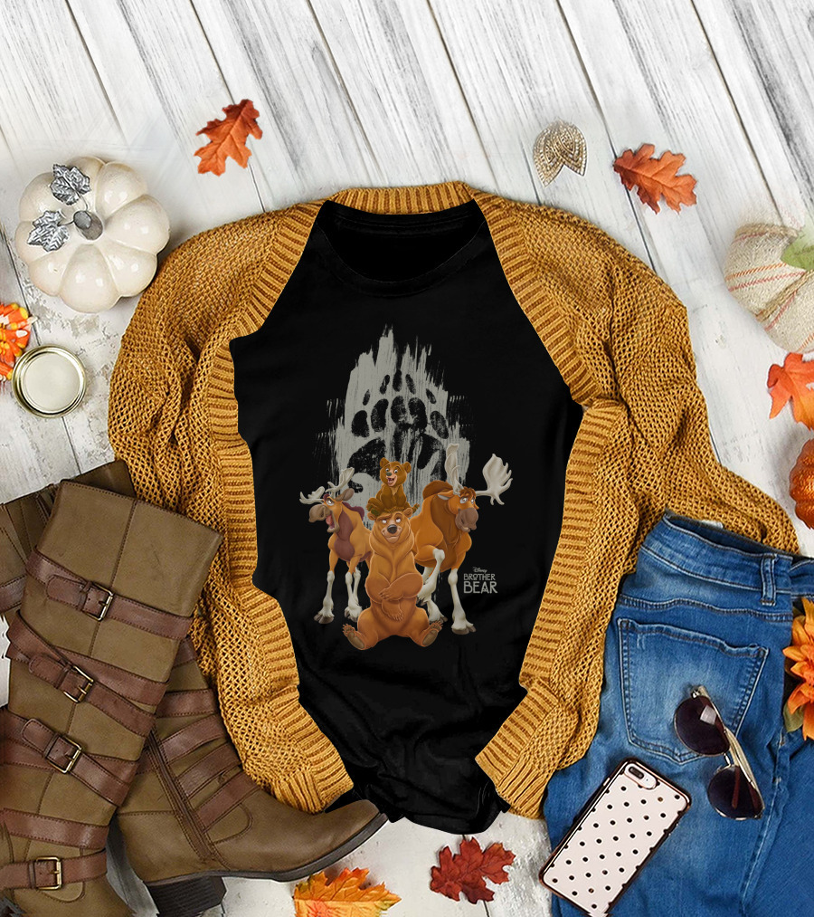 Disney Brother Bear Characters Group with Paw Print Background T-Shirt