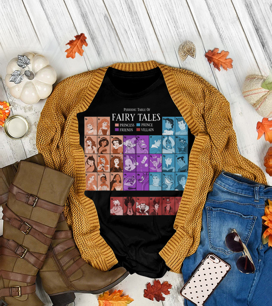 Periodic Table of Fairy Tales Disney Princess Prince Friends Villain T-Shirt