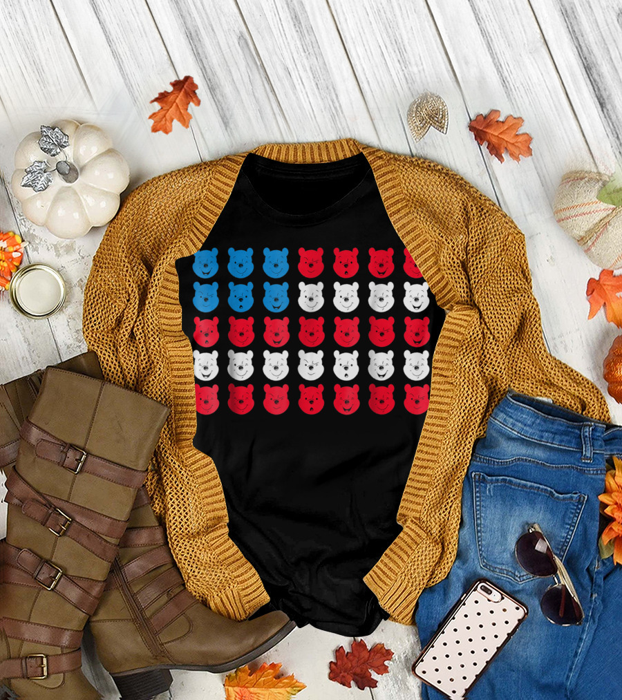 Disney Winnie The Pooh Americana Faces Red White Blue T-Shirt