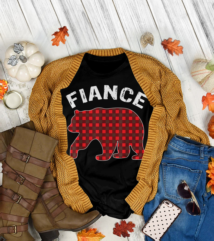 Fiance Bear Buffalo Plaid Family T-Shirt