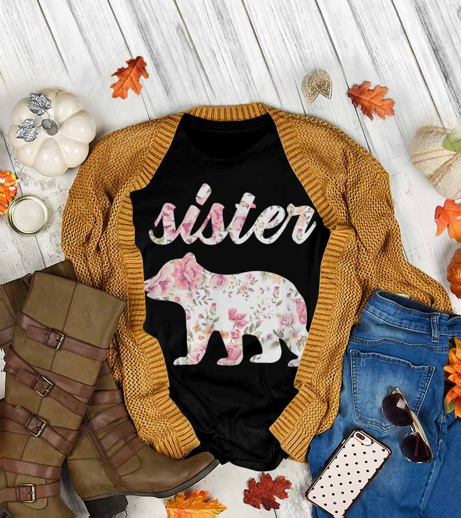 Floral Sister Bear Matching Family Sister Bear T-Shirt