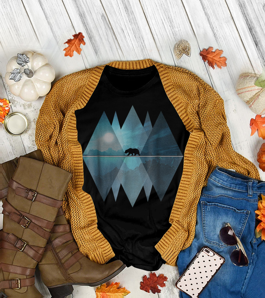 Geometric Nature Bear Scenic Mountain Reflection T-Shirt