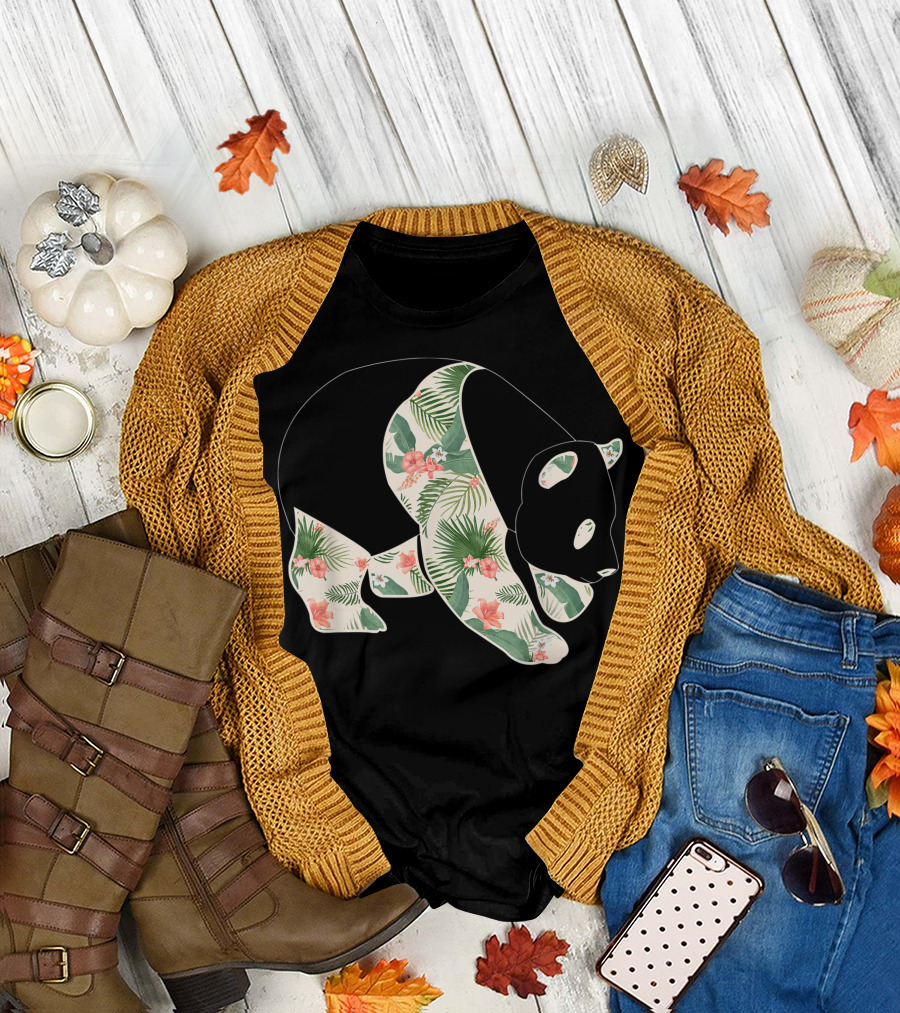 Giant Panda Floral Hawaiian Print T-Shirt