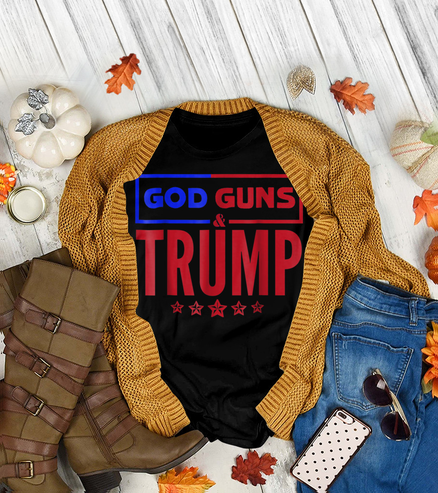 God Guns Trump and Donald Trump Stars T-Shirt