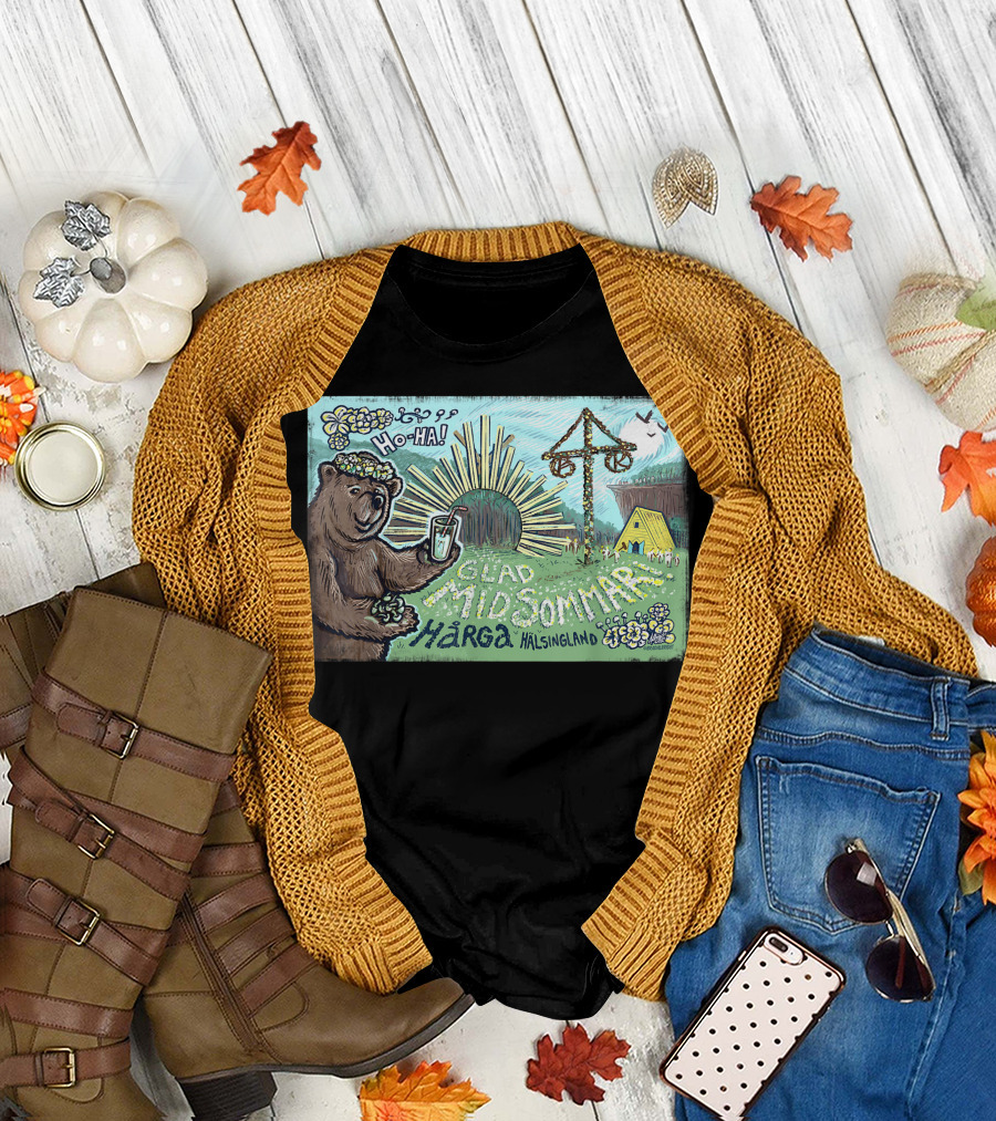 Glad Midsommar Ho-Ha Bear Hårga Hälsingland T-Shirt