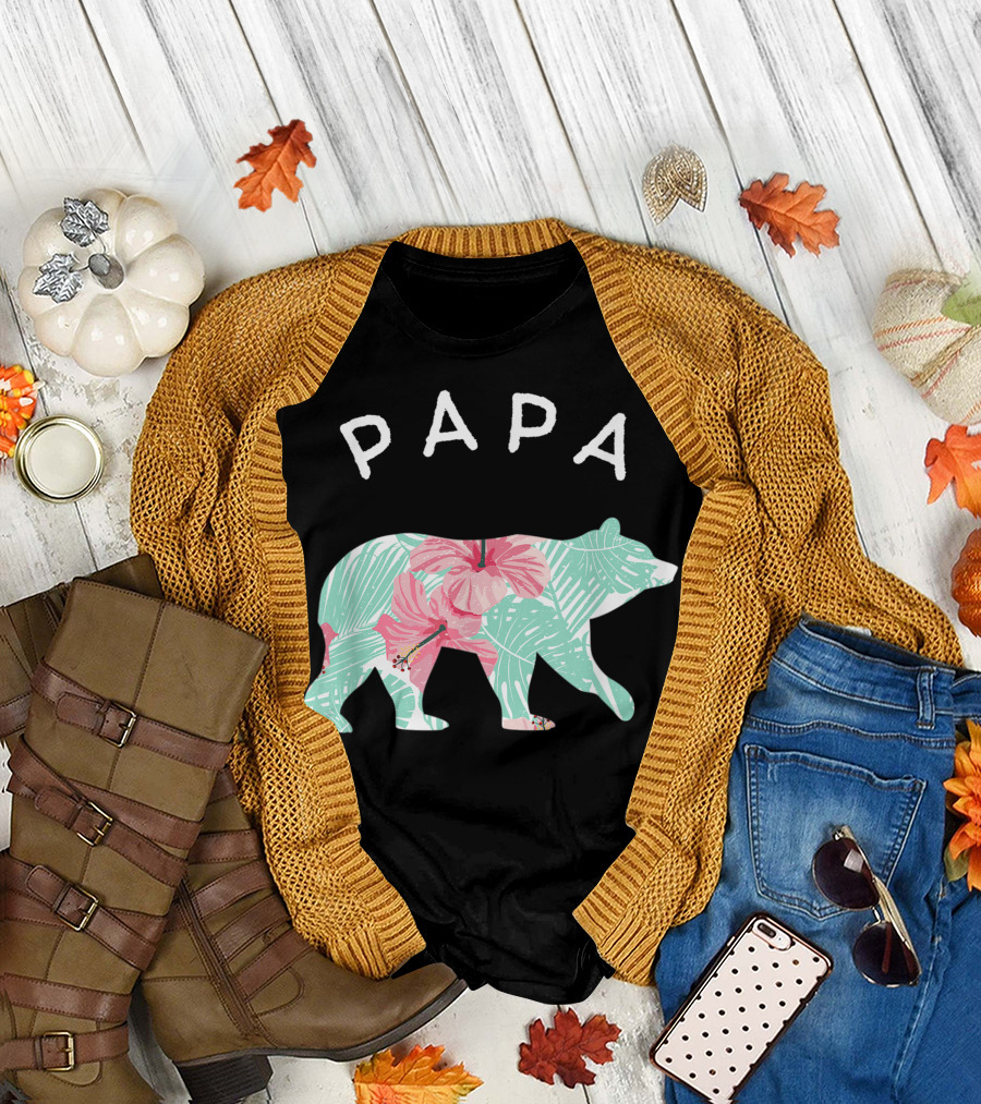 Papa Bear Hibiscus Hawaiian Tropical T-Shirt