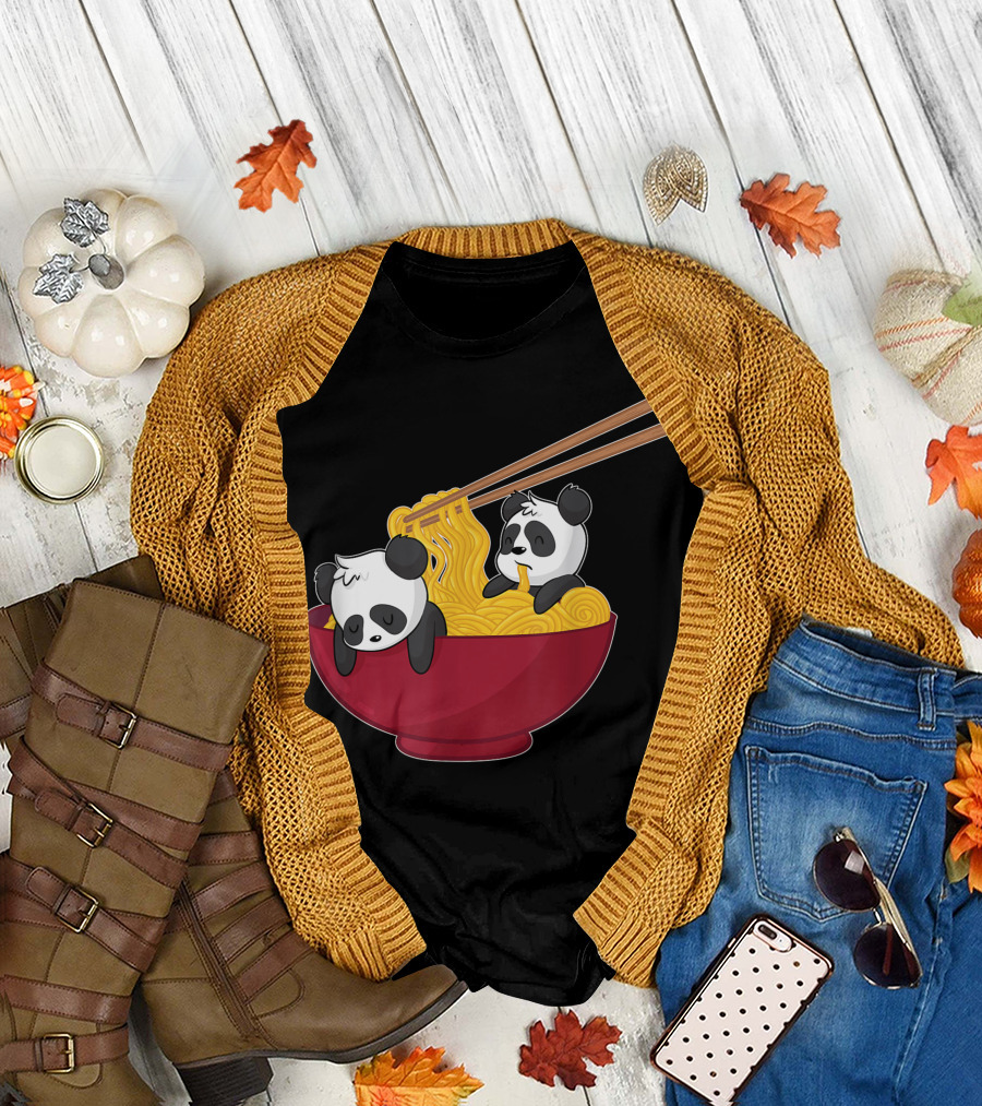 Kawaii Panda Bears in Japanese Ramen Noodles Bowl with Chopsticks T-Shirt