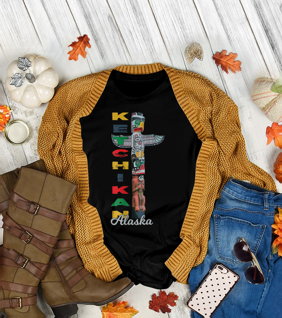Ketchikan Alaska Totem Pole Vertical Colorful Letters T-Shirt