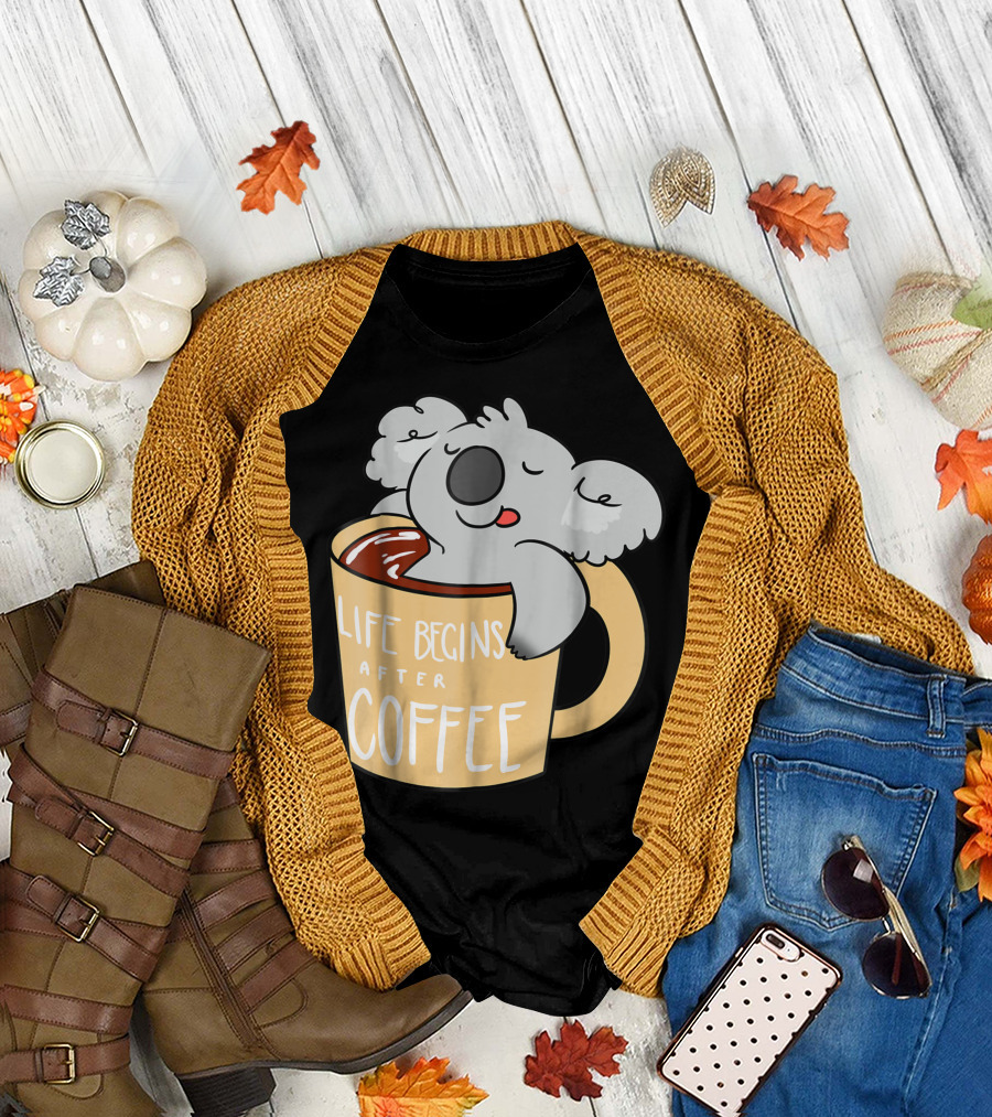 Life Begins After Coffee Cute Koala Bear T-Shirt