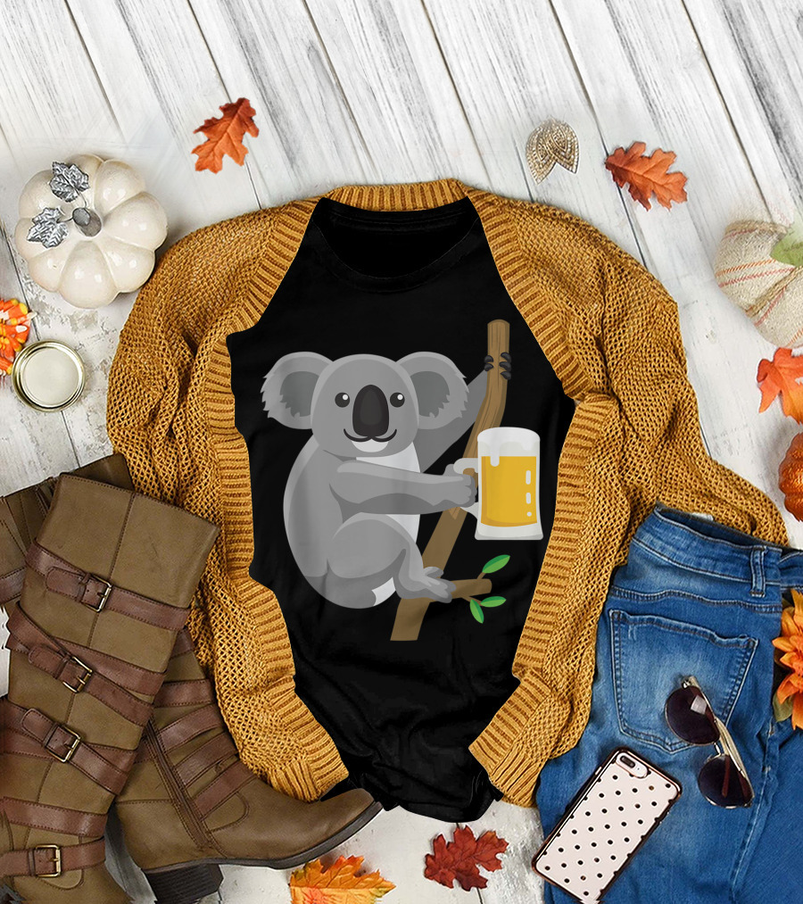 Koala Holding Beer Mug on Tree Branch T-Shirt