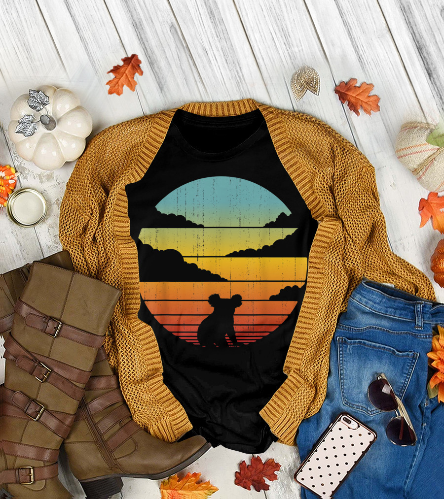 Koala Vintage 60s 70s Sunset Stripes Silhouette Zoo Animal T-Shirt