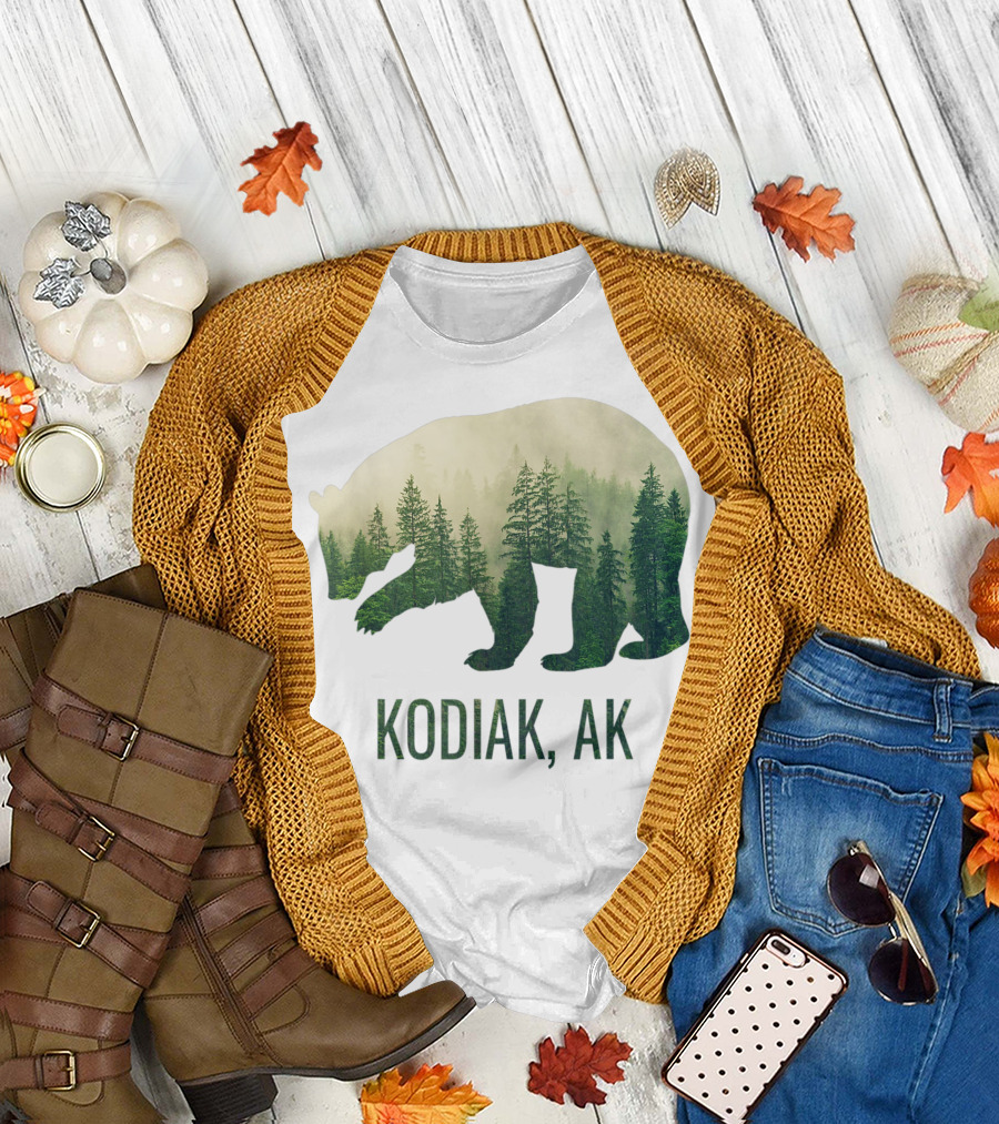 Kodiak Bear Silhouette with Tongass Forest Landscape in Kodiak, AK T-Shirt