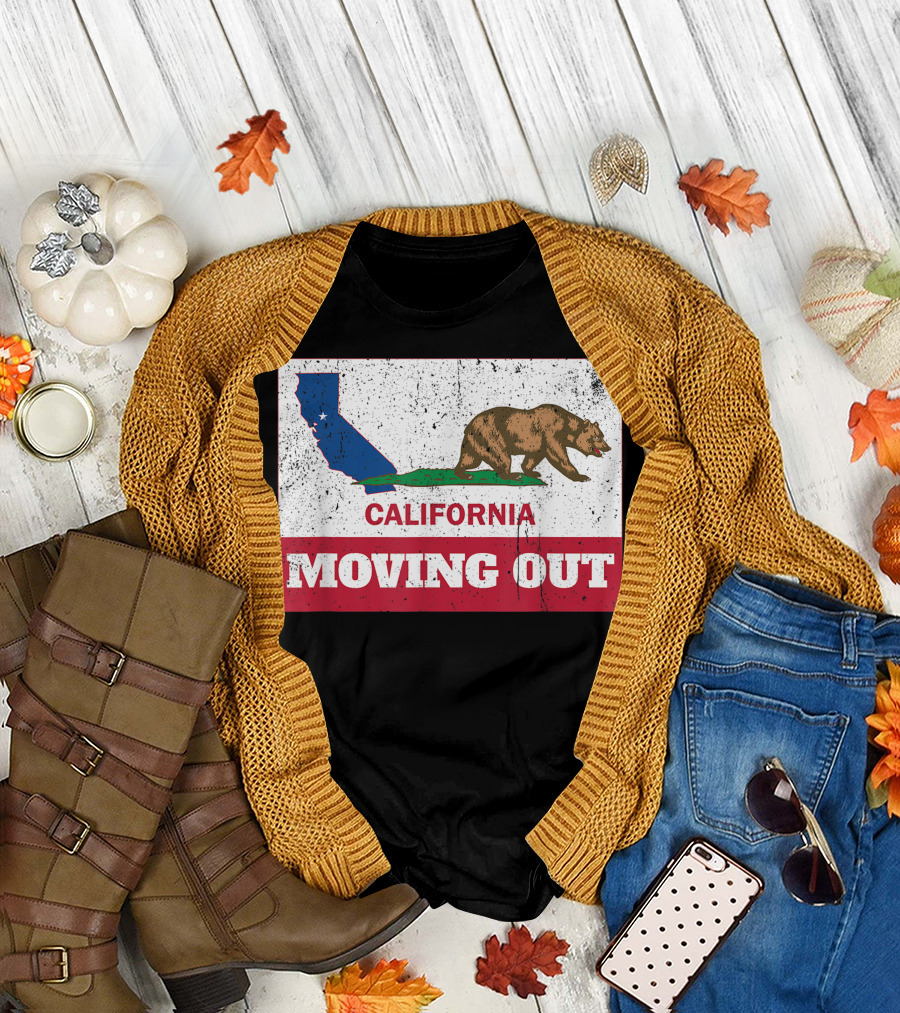California Moving Out Bear and State Map T-Shirt