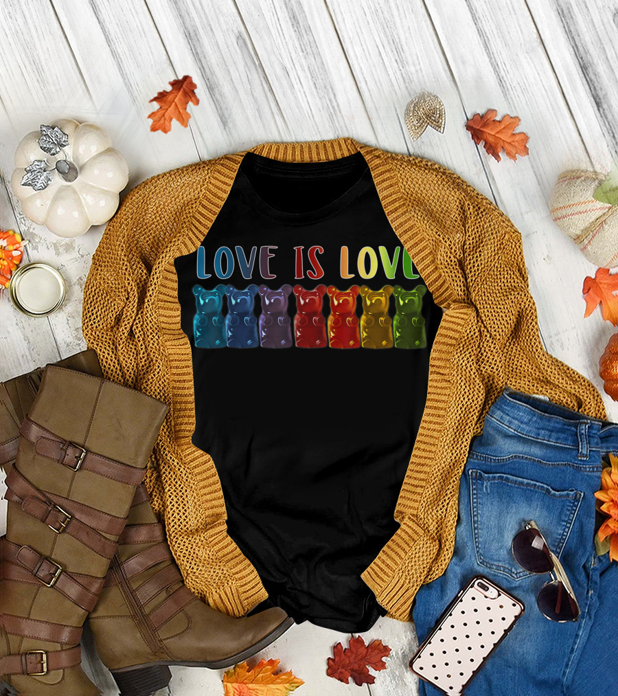 Love Is Love Rainbow Gummy Bears Queer Pride T-Shirt
