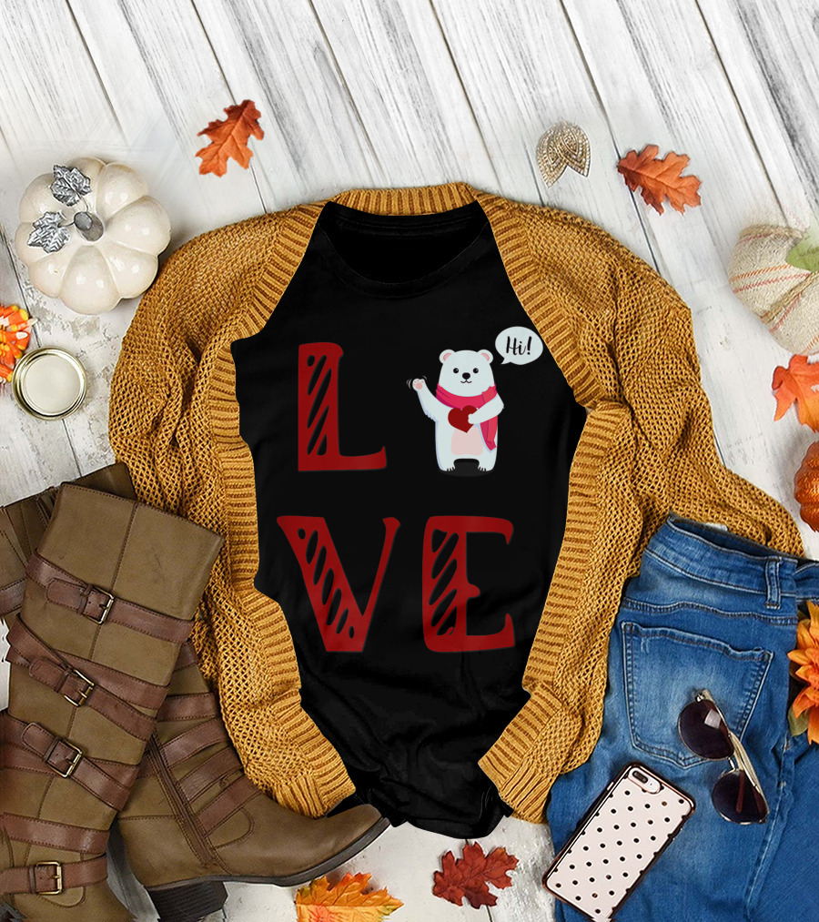 LOVE Little White Polar Bear Holding Valentine Hi T-Shirt