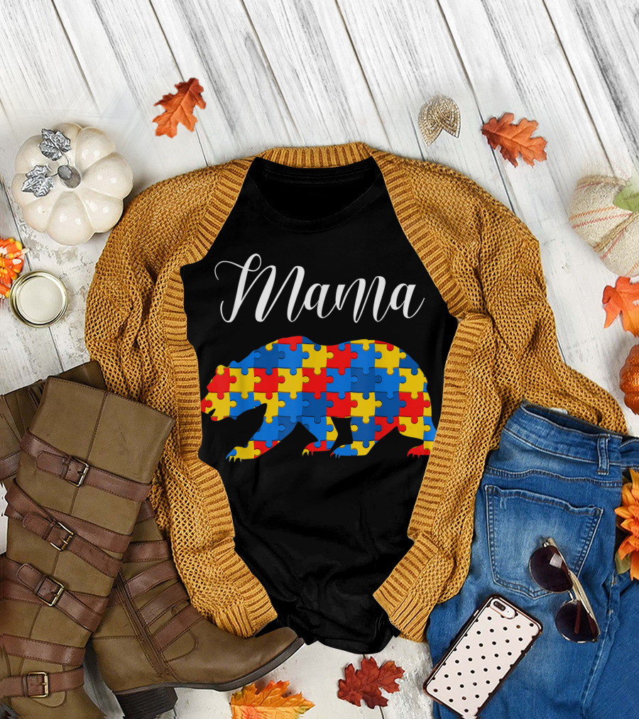 Mama Bear Puzzle Autism Awareness Autism Mom O8 T-Shirt