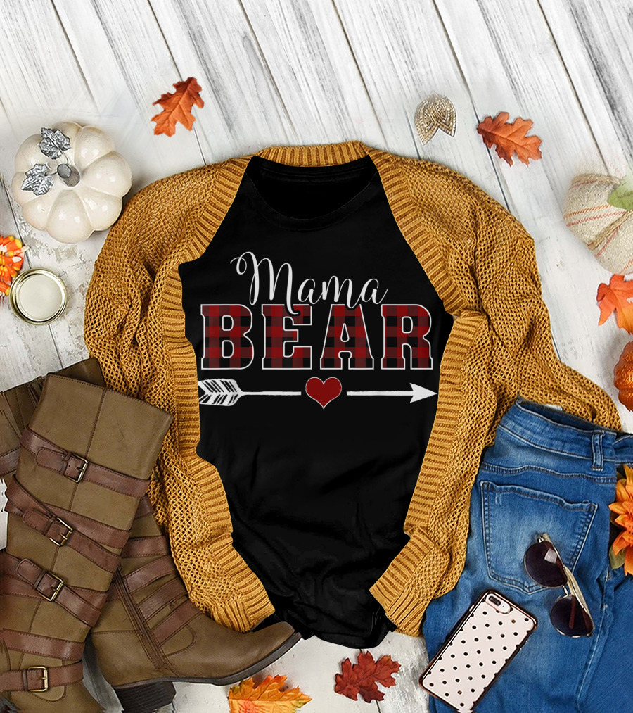 Mama Bear Plaid Arrow Heart T-Shirt