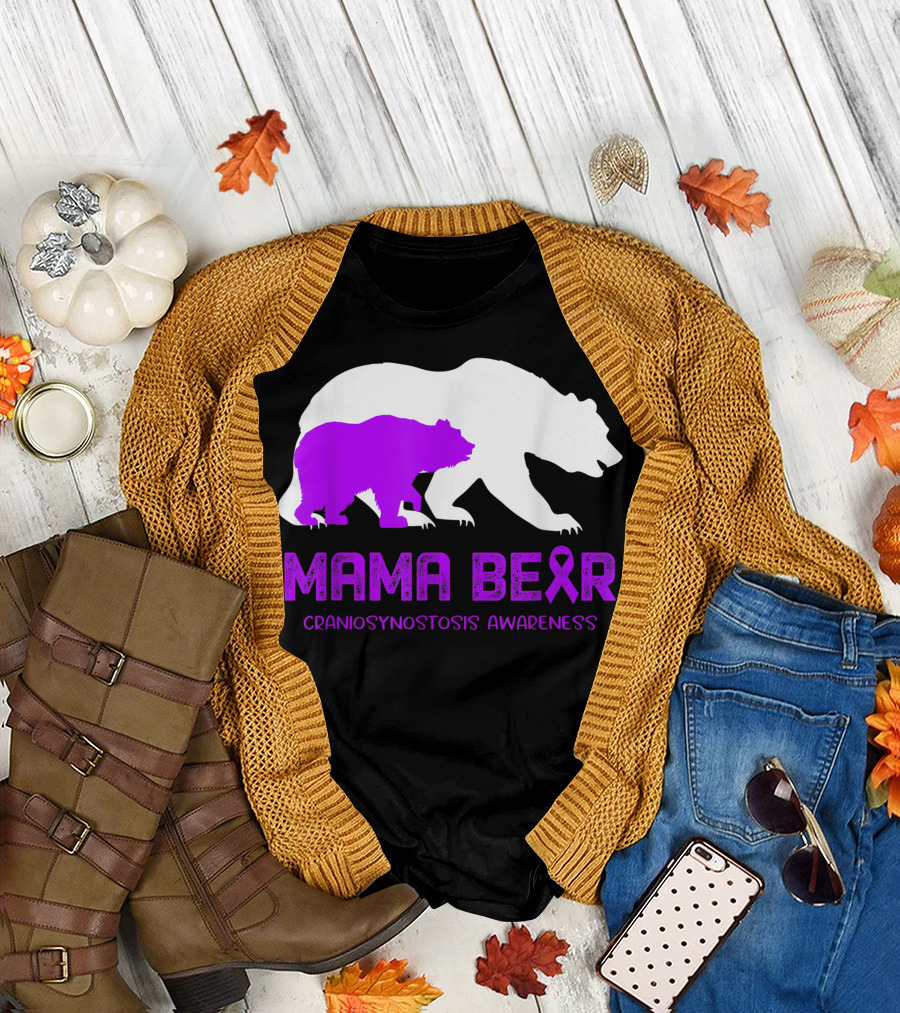 Mama Bear Craniosynostosis Awareness Purple Ribbon Bears T-Shirt