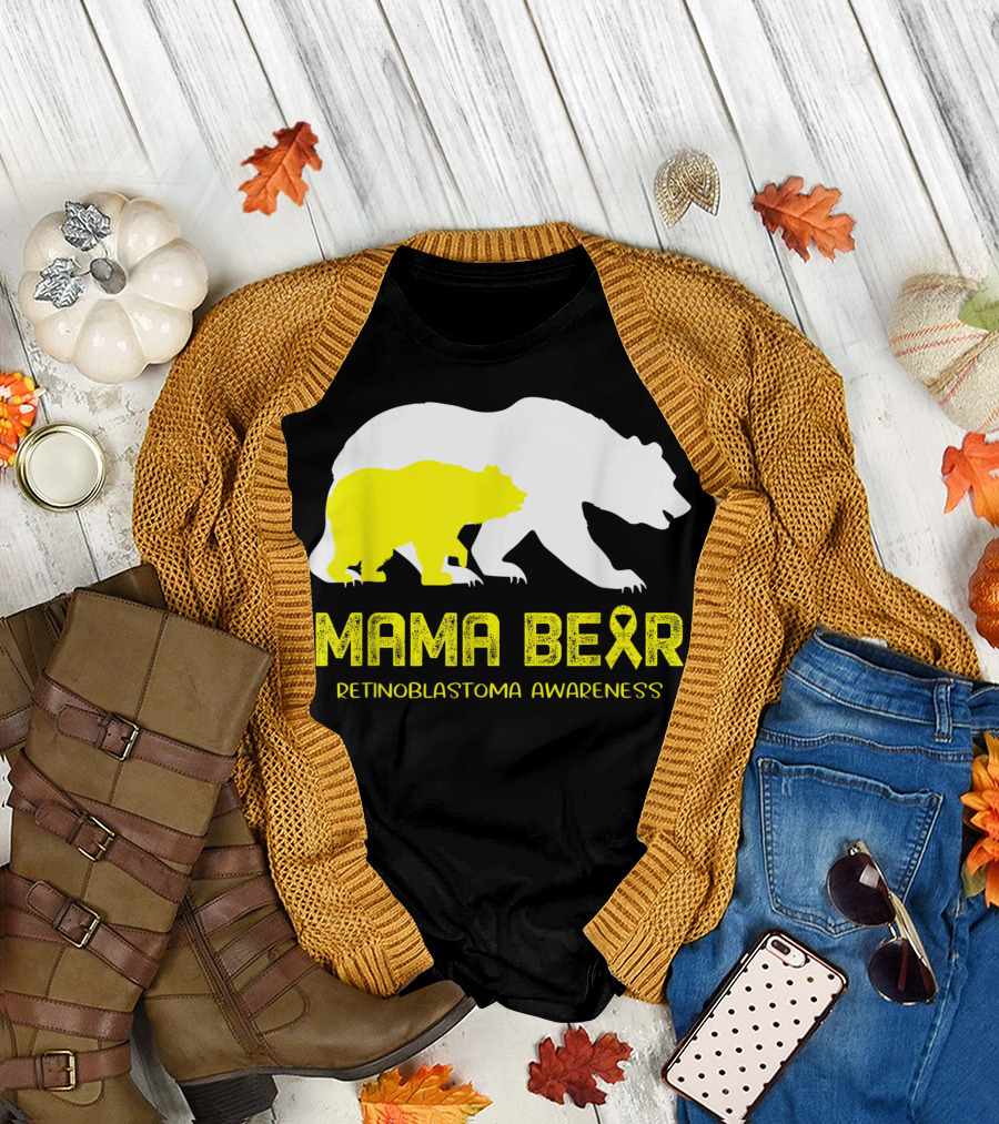 Mama Bear Retinoblastoma Awareness Yellow Ribbon T-Shirt