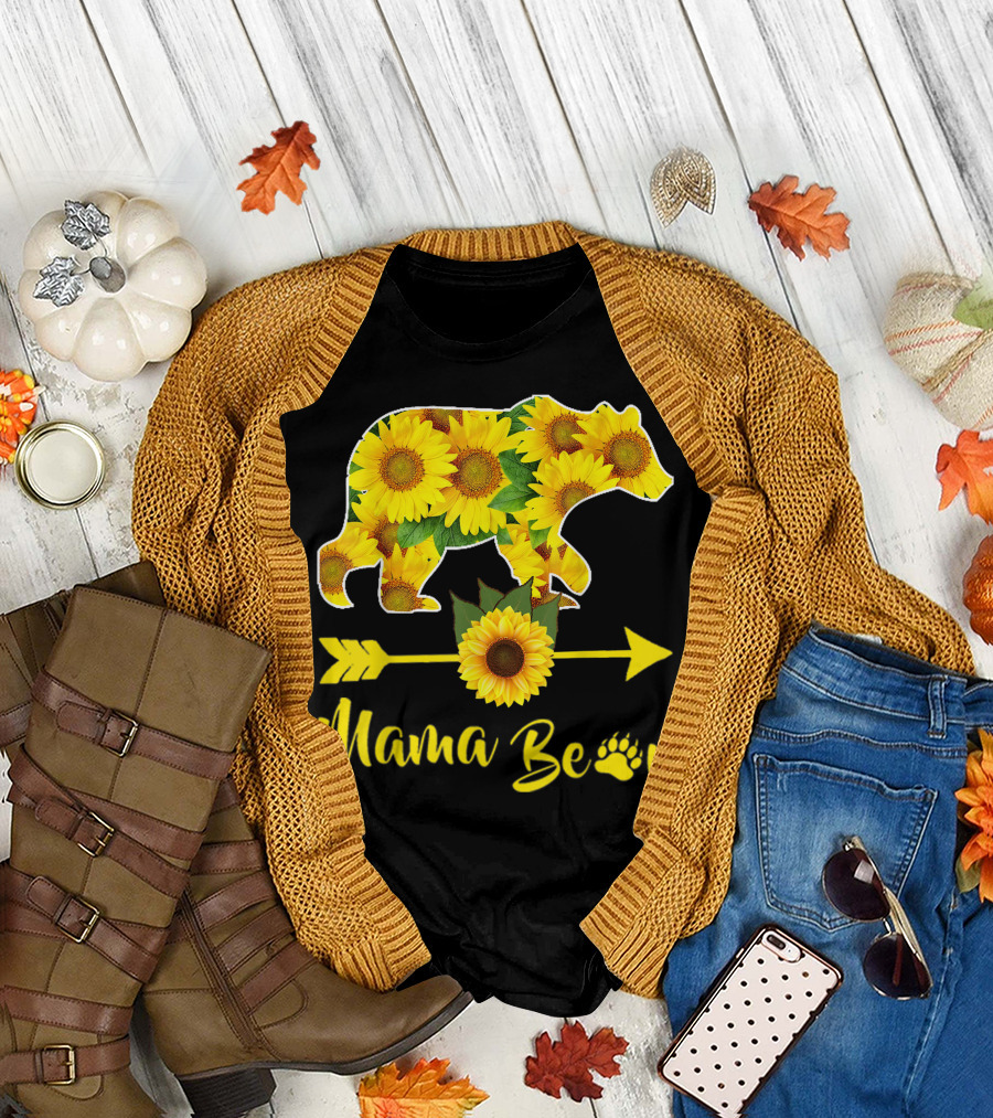 Mama Bear Sunflower Arrow with Bear Paw Prints T-Shirt