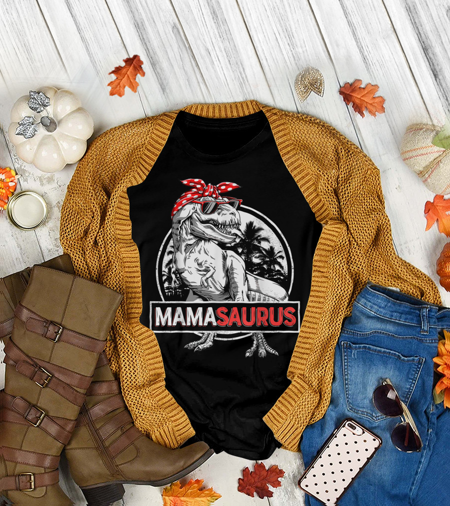 Mamasaurus Rex Dinosaur Mama Saurus Family Matching Retro Cool Bow Glasses T-Shirt