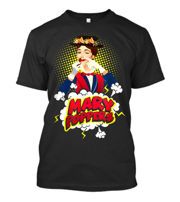 Mary Poppers Winking Floral Hat Comic Clouds T-Shirt
