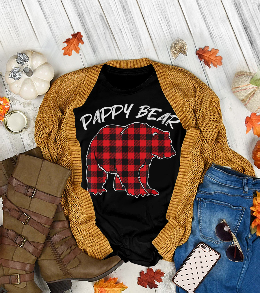 Pappy Bear Matching Christmas Red Plaid T-Shirt