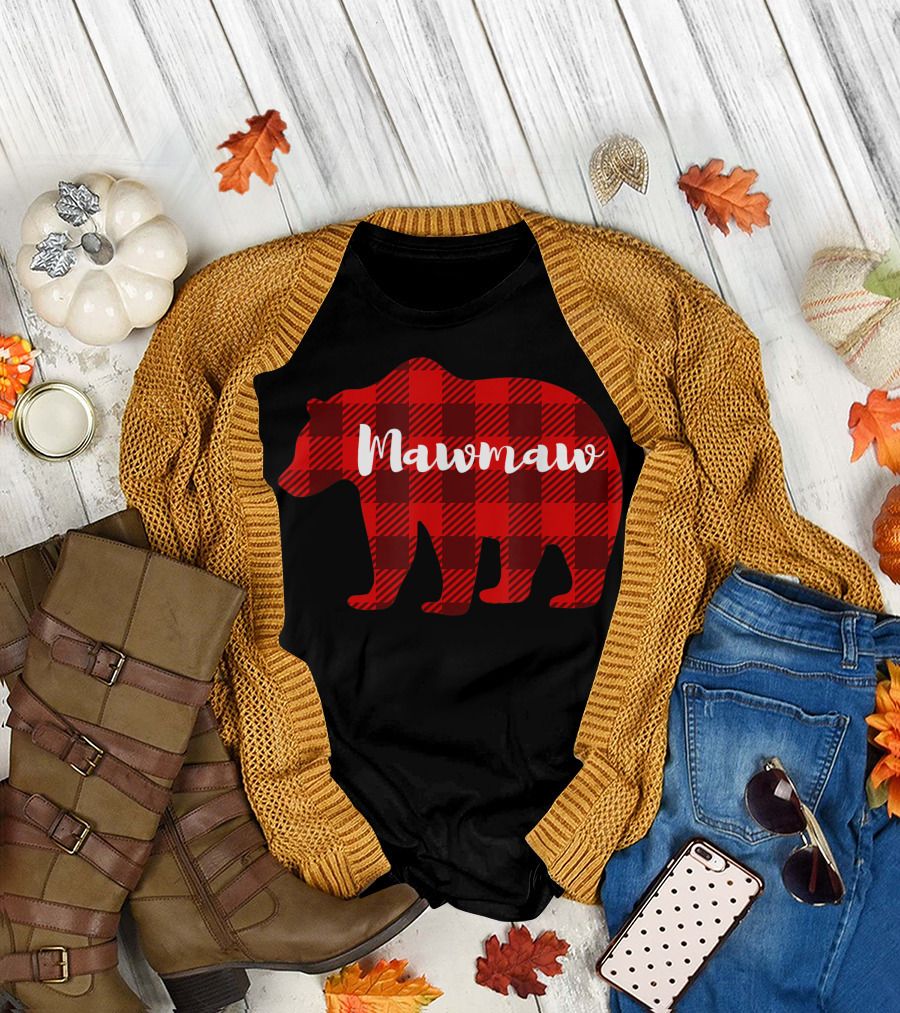 Mawmaw Bear Clothing Women Grandparent Family Plaid Bear T-Shirt