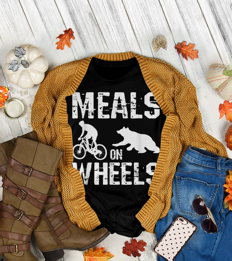 Meals On Wheels Bear Chasing Cyclist T-Shirt