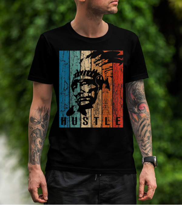 Hustle Native American Rustic Red Blue Texture T-Shirt