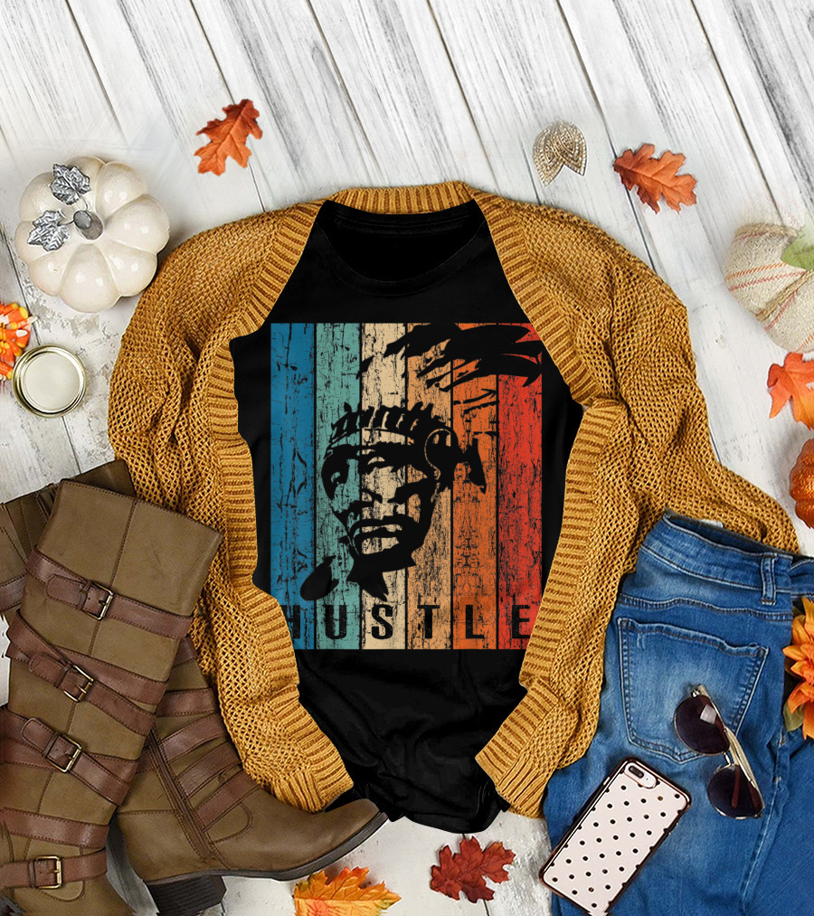 Hustle Native American Rustic Red Blue Texture T-Shirt
