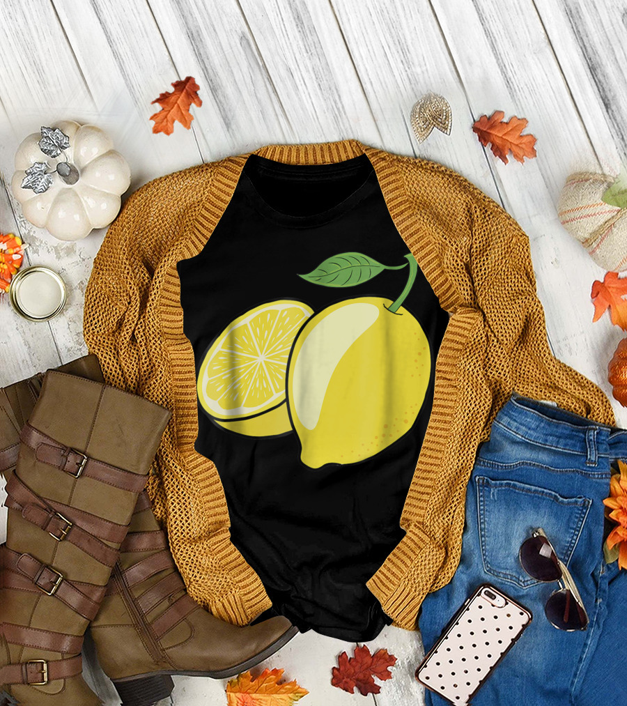 Lemon Whole and Sliced with Green Leaf T-Shirt