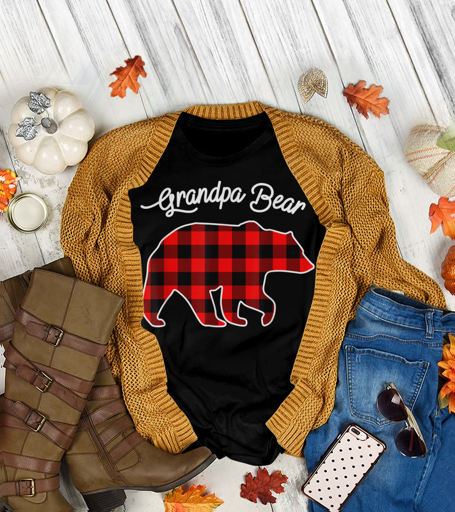 Grandpa Bear Red Plaid Buffalo Check T-Shirt