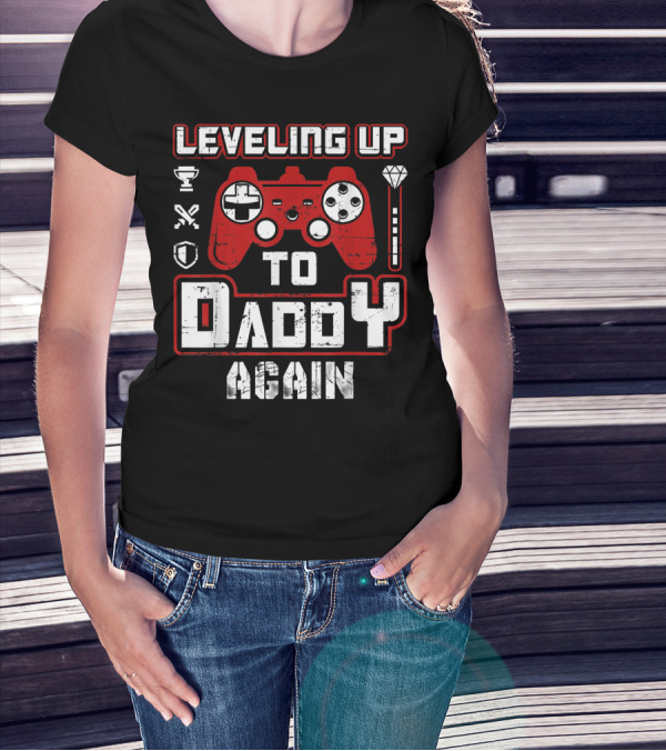 Leveling Up To Daddy Again Controller Trophy Shield Diamond T-Shirt