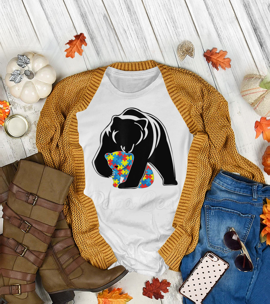 Papa Bear Autism Awareness Family Puzzle T-Shirt