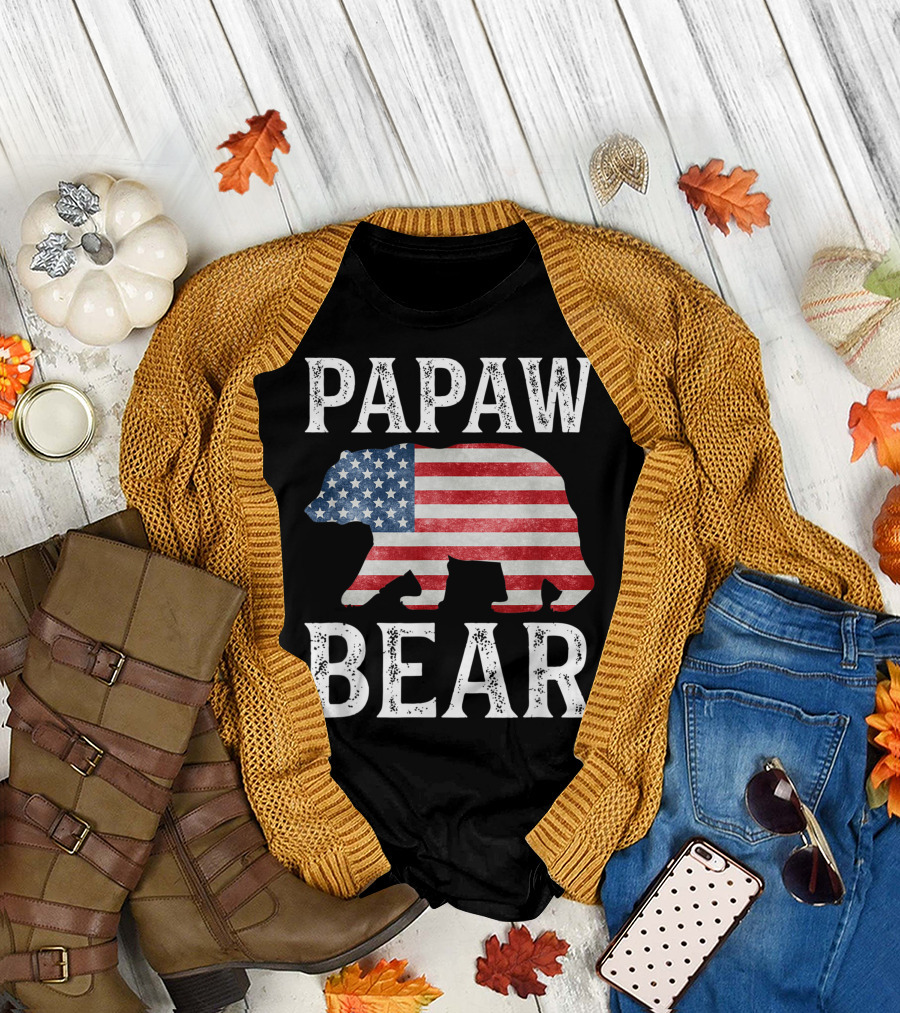 Papaw Bear American Flag Bear T-Shirt