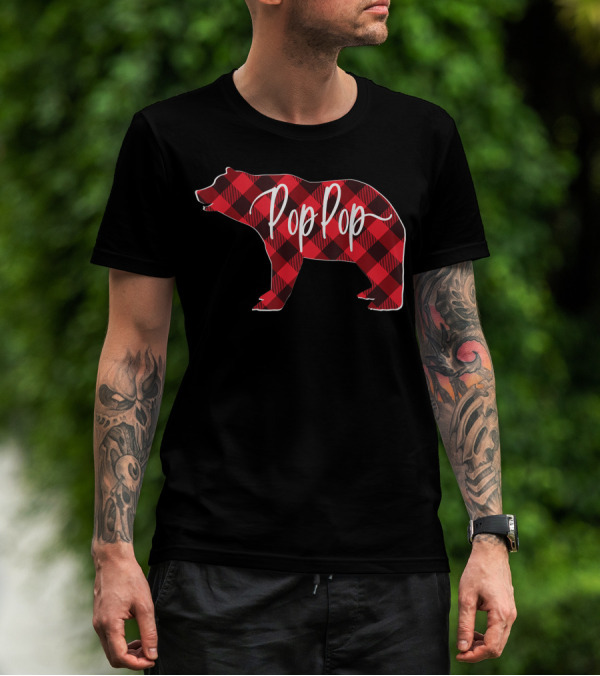 Pop Pop Bear Mens Red Buffalo Plaid T-Shirt