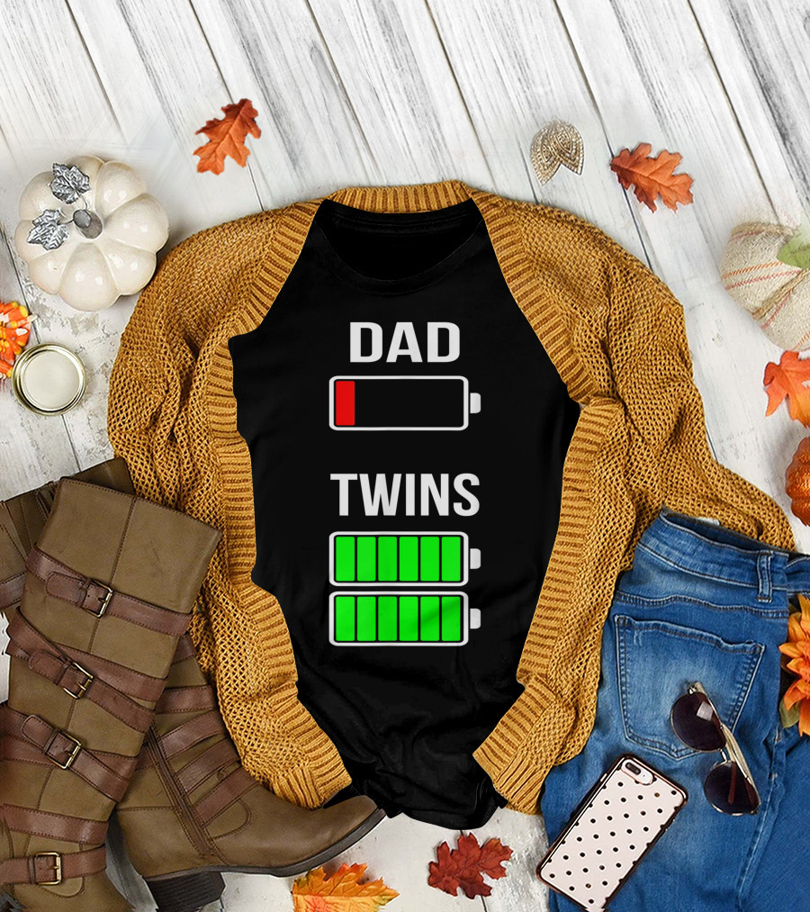 Dad Low Battery Twins Full Charge Energy Contrast T-Shirt
