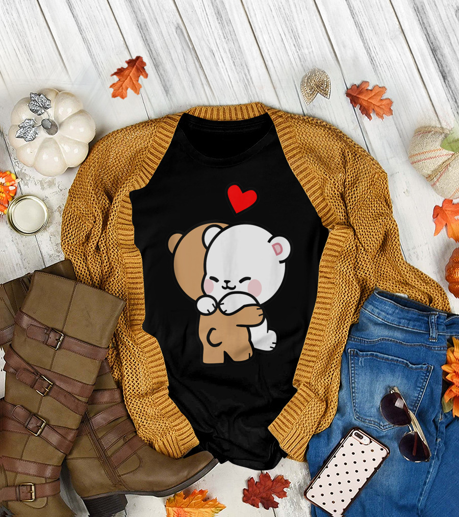 Milk Mocha Bear Hugging Love Heart Valentines T-Shirt