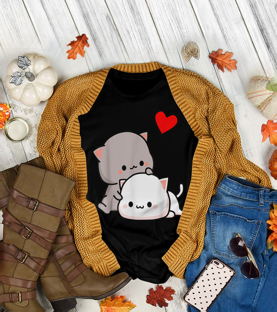 Mochi Peach Cat Goma Love Is Kind Love Hugs Kisses Valentine Heart T-Shirt
