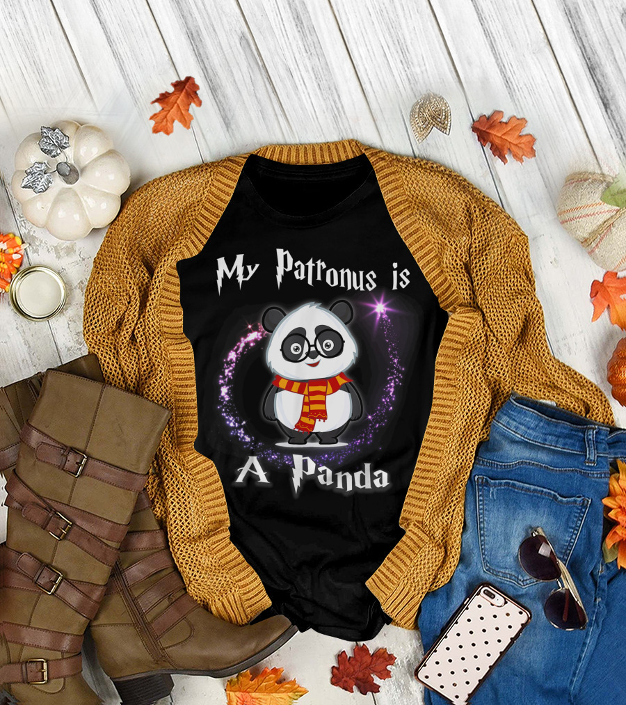 My Patronus Is A Panda in Magical Wizard Style with Glasses and Scarf T-Shirt